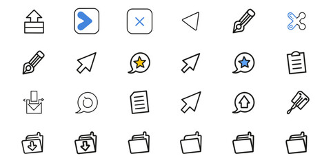 Collection of various user interface icons displayed on a white background in a grid arrangement