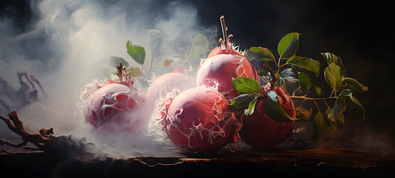 a light mangosteen , coming out of the smoke,generative AI