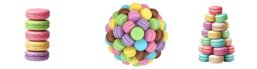 Obraz premium Delicious macarons assortment french pastry dessert colorful sweets confectionery bakery shop patisserie treat 100 character on transparent background
