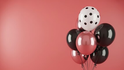 Bunch of balloons in black, pink and white color on pink background