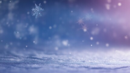 precipitation. Softly falling snowflakes in a winter scene with a cool blue atmospheric glow. travel magazines, destination branding, designed for outdoor magazines and nature guides.