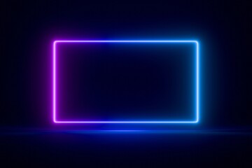 Glowing rectangular frame on dark blue background. 3D render. Abstract background.