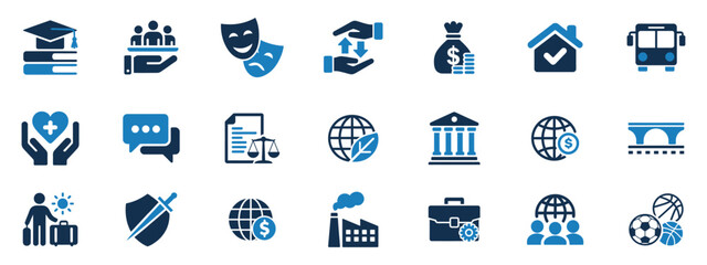 Diverse sector of society icons set for business and community concepts