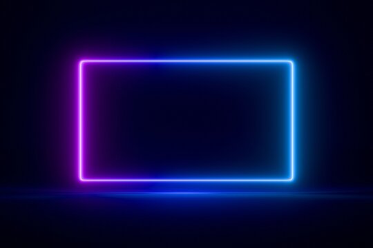 Glowing rectangular frame on dark blue background. 3D render. Abstract background.