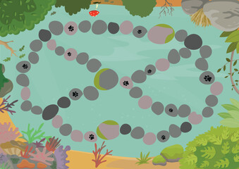 Board game plan for kids concept. Vector flat illustration with different ecosystems.