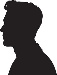 Black silhouette profile of a man with styled hair and a visible neck and collar male