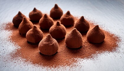 cocoa truffles dusted with chocolate powder and arranged creatively on a surface