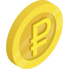 Golden Ruble Coin With Flat Design Icon Showing Currency Symbol On Transparent Background For Financial Concept
