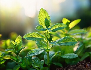 growing mint plant in the garden fresh spearmint one of the most popular and invigorating types of tea