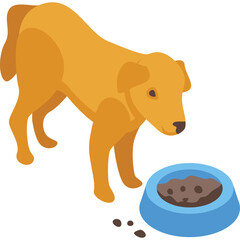 Golden Retriever Dog Standing Next To A Blue Bowl Full Of Dog Food Kibble On A White Background With A Transparent Background Overlay