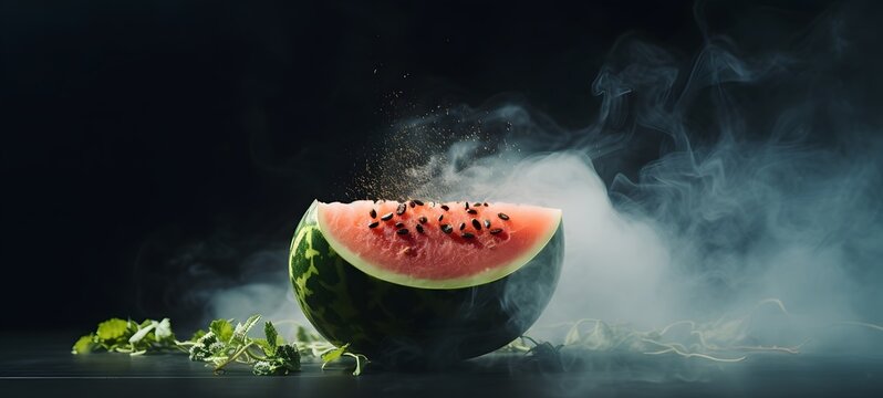 a light water melon , coming out of the smoke,generative AI