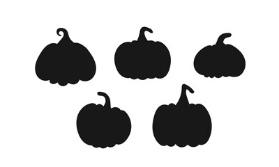 Set of black Halloween pumpkins — vector silhouettes with scary faces for seasonal decoration.