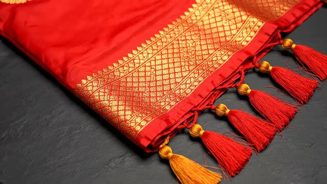 Close up shot of a Vaira Oosi silk saree showcasing its intricate design in India