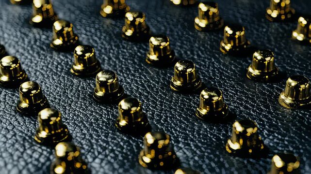 Macro Shot of Golden Studs on Dark Textured Leather