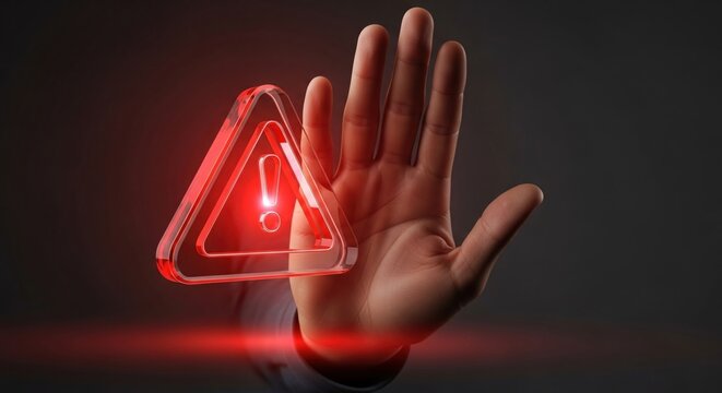 Cybersecurity Warning: Hand Stopping Digital Threat Red Alert