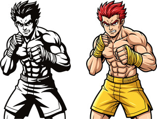 strong muscular fighter mascot character