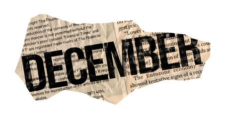 December torn pieces of newspaper isolated on transparent background