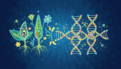 Vibrant illustration showcasing the intricate relationship between plant cell structures and DNA molecules, symbolizing the fundamental building blocks of life and the essence of biochemistry and