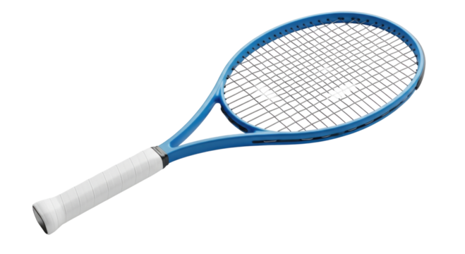 Blue tennis racket with white grip transparent background cutout png - Powered by Adobe