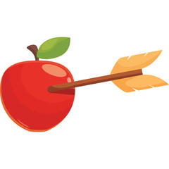 Red Apple with Wooden Arrow Shot Through the Center on White Background Illustration
