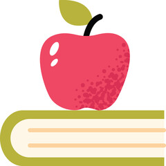 Red Apple Sitting on an Open Book with Green Cover Against a Transparent Background symbolizing education and knowledge