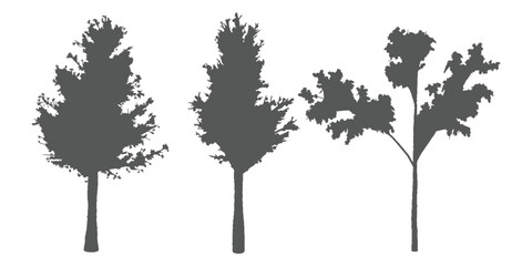 Set of Minimal CAD Tree Elements – Modern Line Art Symbols for Landscape and Architectural Design | Vector Foliage Outline Illustration