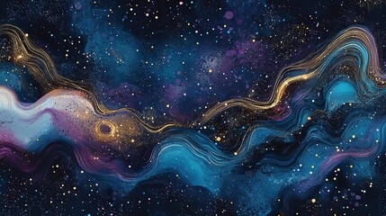 An intricate nebula field alive with radiant strands of glowing gold and magenta waves