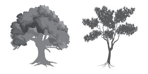 Set of Minimal CAD Tree Elements – Modern Line Art Symbols for Landscape and Architectural Design | Vector Foliage Outline Illustration