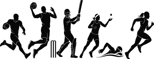 Athlete Silhouettes Vector Set – Dynamic Sports Poses for Fitness and Game Design