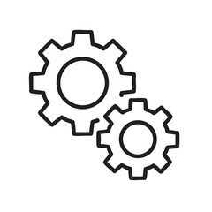 Two interlocking gears in a simple black and white line drawing style