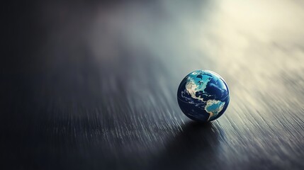 atlas. Miniature globe resting on a wooden surface with soft lighting, representing exploration and global themes. tourism brochures.