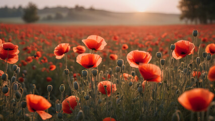 Poppy field wall art print featuring a blooming landscape, celebrating natural beauty, harmony, and vibrant floral elegance.