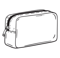 Hand drawn sketch illustration of a cosmetic bag or pencil case in simple black and white