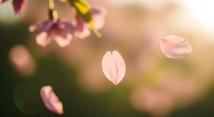 Fototapeta premium Soft, abstract, and dreamy background image of blurred pink cherry blossoms (bokeh) with gentle light filtering through. Perfect for spring, romance, or greeting card designs.