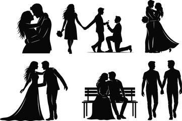 Romantic Couple Silhouettes – Love and Relationship Vector Set for Design and Decor