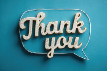 Thank you message displayed on a white speech bubble against a light blue background expressing gratitude and appreciation