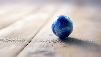 atlas. Miniature globe resting on a wooden surface with soft lighting, representing exploration and global themes. tourism brochures.