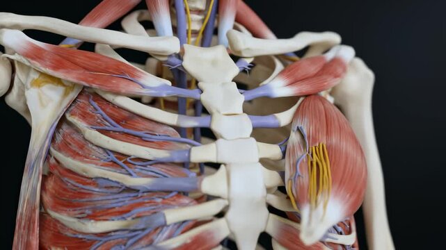Anatomical Model Showing Muscles and Bones of Torso