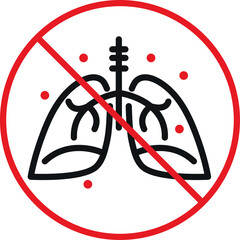 Graphic Symbol Indicating No Lungs Or Respiratory Illness In Red Circle With Transparent Background And Stylized Lungs Icon And Red Dots