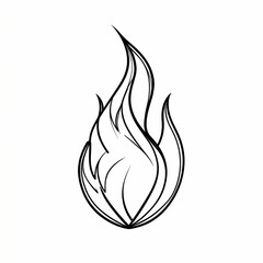 Simple black and white illustration of a stylized flame.