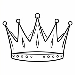 Simple Black and White Line Art Drawing of a Royal Crown.