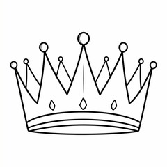 Simple black and white royal crown line art illustration.