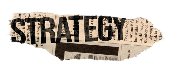 Strategy word sticker, torn paper dictionary word