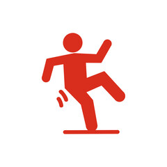Falling red person silhouette pictogram. Caution sign. Isolated on white background. Vector illustration