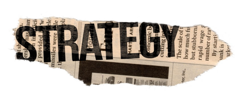 Strategy word sticker, torn paper dictionary word