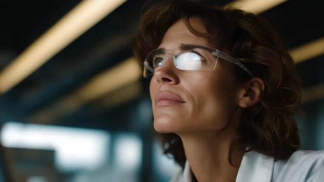 Scientist testing smart clothing with embedded sensors in a climate-controlled cold chamber, emotion of curiosity visible, representing wearable technology research, innovation in textile