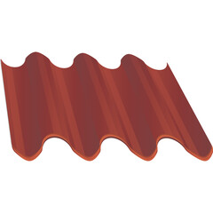 Red Corrugated Roof Tile Section Isolated On Transparent Background Cartoon Style Construction Element Detail