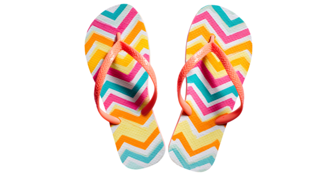 Colorful chevron pattern flip flops on a black background