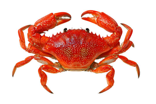 Bright red crab with claws open on a black background