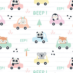Fototapeta premium Driver animals seamless pattern vector illustration for t-shirt design. Vector illustration design for fashion fabrics, textile graphics, prints.